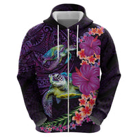 Hawaiian Plumeria and Hibiscus with Turtles Hoodie Polynesian Art Purple Color - Polynesian Pride