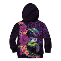 Hawaiian Plumeria and Hibiscus with Turtles Kid Hoodie Polynesian Art Purple Color - Polynesian Pride