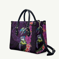 Hawaiian Plumeria and Hibiscus with Turtles Leather Bag Polynesian Art Purple Color - Polynesian Pride