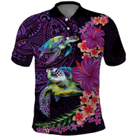 Hawaiian Plumeria and Hibiscus with Turtles Polo Shirt Polynesian Art Purple Color - Polynesian Pride