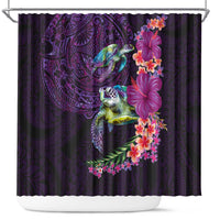 Hawaiian Plumeria and Hibiscus with Turtles Shower Curtain Polynesian Art Purple Color - Polynesian Pride