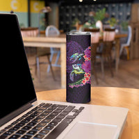 Hawaiian Plumeria and Hibiscus with Turtles Skinny Tumbler Polynesian Art Purple Color - Polynesian Pride