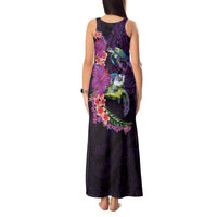 Hawaiian Plumeria and Hibiscus with Turtles Tank Maxi Dress Polynesian Art Purple Color - Polynesian Pride