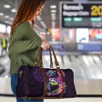 Hawaiian Plumeria and Hibiscus with Turtles Travel Bag Polynesian Art Purple Color - Polynesian Pride