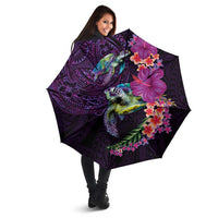 Hawaiian Plumeria and Hibiscus with Turtles Umbrella Polynesian Art Purple Color - Polynesian Pride
