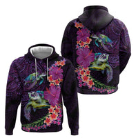 Hawaiian Plumeria and Hibiscus with Turtles Zip Hoodie Polynesian Art Purple Color - Polynesian Pride