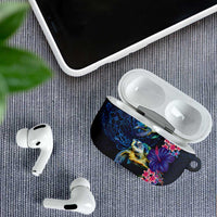 Hawaiian Plumeria and Hibiscus with Turtles AirPods Case Polynesian Art Dark Cyan Color - Polynesian Pride