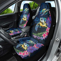 Hawaiian Plumeria and Hibiscus with Turtles Car Seat Cover Polynesian Art Dark Cyan Color - Polynesian Pride