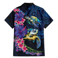 Hawaiian Plumeria and Hibiscus with Turtles Family Matching Mermaid Dress and Hawaiian Shirt Polynesian Art Dark Cyan Color - Polynesian Pride