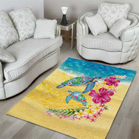 Hawaiian Tropical Plants Turtles Area Rug Watercolor Style - Polynesian Pride