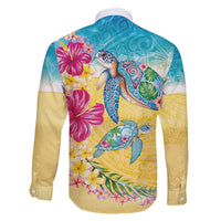 Hawaiian Tropical Plants Turtles Family Matching Long Sleeve Bodycon Dress and Hawaiian Shirt Watercolor Style - Polynesian Pride