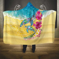 Hawaiian Tropical Plants Turtles Hooded Blanket Watercolor Style - Polynesian Pride