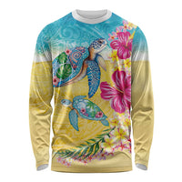Hawaiian Tropical Plants Turtles Long Sleeve Shirt Watercolor Style - Polynesian Pride