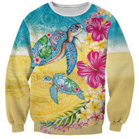 Hawaiian Tropical Plants Turtles Sweatshirt Watercolor Style - Polynesian Pride