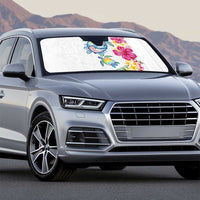 Hawaiian Abstract Art Turtles Auto Sun Shade with Plumeria and Hibiscus - Polynesian Pride