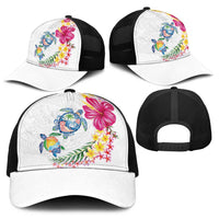 Hawaiian Abstract Art Turtles Baseball Net Cap with Plumeria and Hibiscus - Polynesian Pride