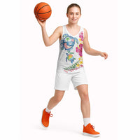 Hawaiian Abstract Art Turtles Basketball Jersey with Plumeria and Hibiscus - Polynesian Pride