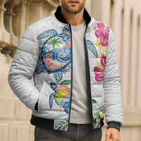 Hawaiian Abstract Art Turtles Bomber Puffer Jacket with Plumeria and Hibiscus - Polynesian Pride