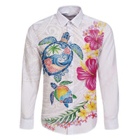 Hawaiian Abstract Art Turtles Family Matching Off Shoulder Short Dress and Hawaiian Shirt with Plumeria and Hibiscus - Polynesian Pride