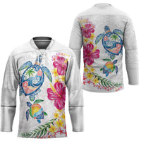 Hawaiian Abstract Art Turtles Hockey Jersey with Plumeria and Hibiscus - Polynesian Pride