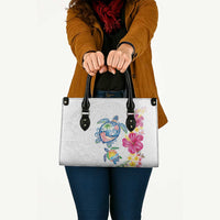 Hawaiian Abstract Art Turtles Leather Bag with Plumeria and Hibiscus - Polynesian Pride