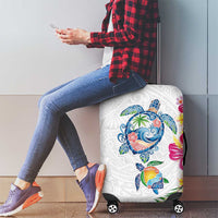 Hawaiian Abstract Art Turtles Luggage Cover with Plumeria and Hibiscus - Polynesian Pride