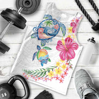 Hawaiian Abstract Art Turtles Men Tank Top with Plumeria and Hibiscus - Polynesian Pride