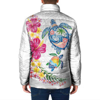 Hawaiian Abstract Art Turtles Padded Jacket with Plumeria and Hibiscus - Polynesian Pride