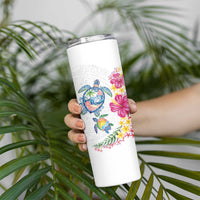 Hawaiian Abstract Art Turtles Skinny Tumbler with Plumeria and Hibiscus - Polynesian Pride