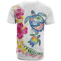 Hawaiian Abstract Art Turtles T Shirt with Plumeria and Hibiscus - Polynesian Pride