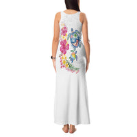 Hawaiian Abstract Art Turtles Tank Maxi Dress with Plumeria and Hibiscus - Polynesian Pride