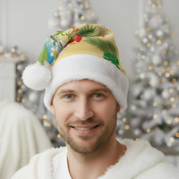 Hawaiian Mele Kalikimaka Christmas Santa Hat Funny Santa Claus on Beach with Tropical Plants and Lei - Polynesian Pride