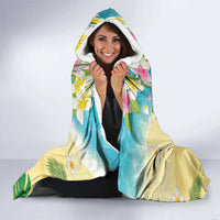 Hawaiian Mele Kalikimaka Hooded Blanket Tropical Plumeria and Lei Funny Santa Beach - Polynesian Pride