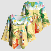 Hawaiian Mele Kalikimaka Kimono Sleeve Blouse Tropical Plumeria and Lei Funny Santa Beach - Polynesian Pride