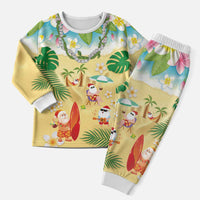 Hawaiian Mele Kalikimaka Christmas Pajama Set Funny Santa Claus on Beach with Tropical Plants and Lei - Polynesian Pride