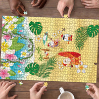 Hawaiian Mele Kalikimaka Puzzle Tropical Plumeria and Lei Funny Santa Beach - Polynesian Pride