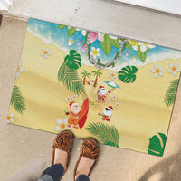 Hawaiian Mele Kalikimaka Rubber Doormat Tropical Plumeria and Lei Funny Santa Beach - Polynesian Pride