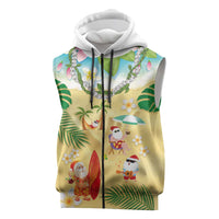 Hawaiian Mele Kalikimaka Sleeveless Zip Hoodie Tropical Plumeria and Lei Funny Santa Beach LT03 Multicolor - Polynesian Pride