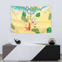 Hawaiian Mele Kalikimaka Tapestry Tropical Plumeria and Lei Funny Santa Beach - Polynesian Pride