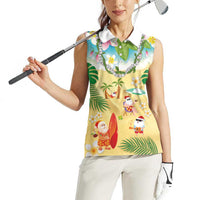 Hawaiian Mele Kalikimaka Women Sleeveless Polo Shirt Tropical Plumeria and Lei Funny Santa Beach - Polynesian Pride