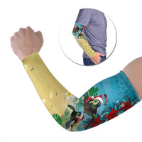 Hawaiian Mele Kalikimaka Arm Sleeves Tropical Xmas Turtles Red Poinsettia Watercolor - Polynesian Pride
