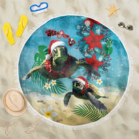 Hawaiian Mele Kalikimaka Beach Blanket Tropical Xmas Turtles Red Poinsettia Watercolor - Polynesian Pride