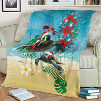 Hawaiian Mele Kalikimaka Blanket Tropical Xmas Turtles Red Poinsettia Watercolor - Polynesian Pride