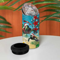Hawaiian Mele Kalikimaka 4 in 1 Can Cooler Tumbler Tropical Xmas Turtles Red Poinsettia Watercolor LT03 - Polynesian Pride