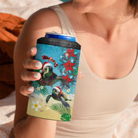 Hawaiian Mele Kalikimaka 4 in 1 Can Cooler Tumbler Tropical Xmas Turtles Red Poinsettia Watercolor LT03 - Polynesian Pride