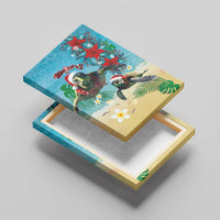 Hawaiian Mele Kalikimaka Canvas Wall Art Tropical Xmas Turtles Red Poinsettia Watercolor - Polynesian Pride