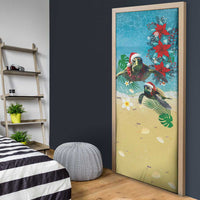 Hawaiian Mele Kalikimaka Door Cover Tropical Xmas Turtles Red Poinsettia Watercolor LT03 - Polynesian Pride