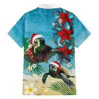 Hawaiian Mele Kalikimaka Family Matching Long Sleeve Bodycon Dress and Hawaiian Shirt Tropical Xmas Turtles Red Poinsettia Watercolor - Polynesian Pride