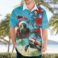 Hawaiian Mele Kalikimaka Hawaiian Shirt Tropical Xmas Turtles Red Poinsettia Watercolor - Polynesian Pride