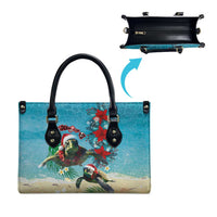 Hawaiian Mele Kalikimaka Leather Bag Tropical Xmas Turtles Red Poinsettia Watercolor - Polynesian Pride